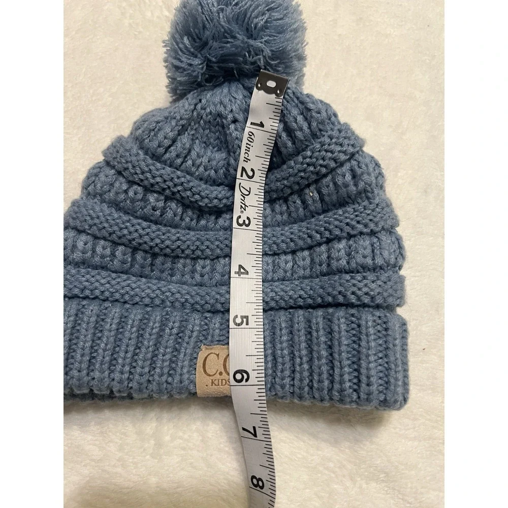 C.C Kids' Babies' Girls Soft Stretch Cable Knit Pom Pom Beanie Hat Pale Blue